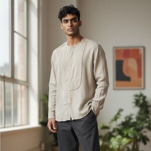 ETA 100% Linen Men’s Button Down shirt-raw hem-Size Small-Oversized